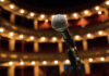 Close up of microphone in concert hall, theater